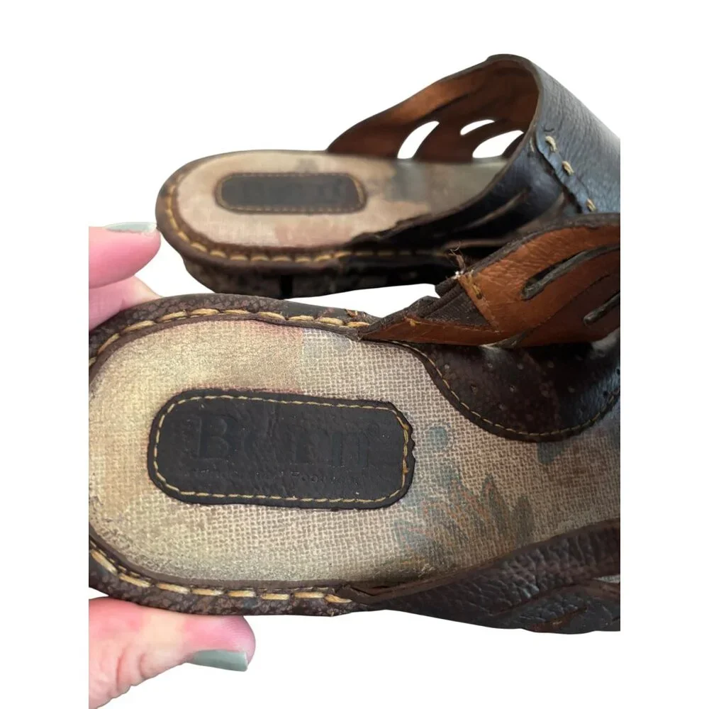 Born Laramie Full Grain Leather Dark Brown Slide Sandals Womens - Picture 5 of 10
